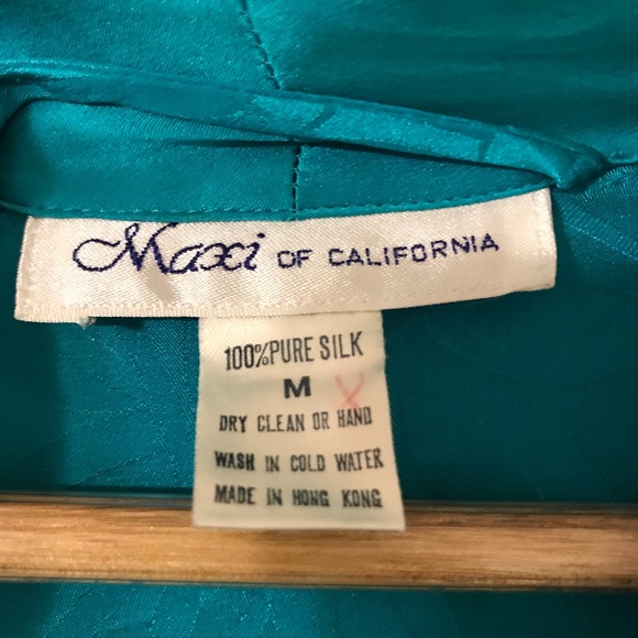 Maxi of California 100% Silk Peacock Blue Robe-M - Picture 6 of 6